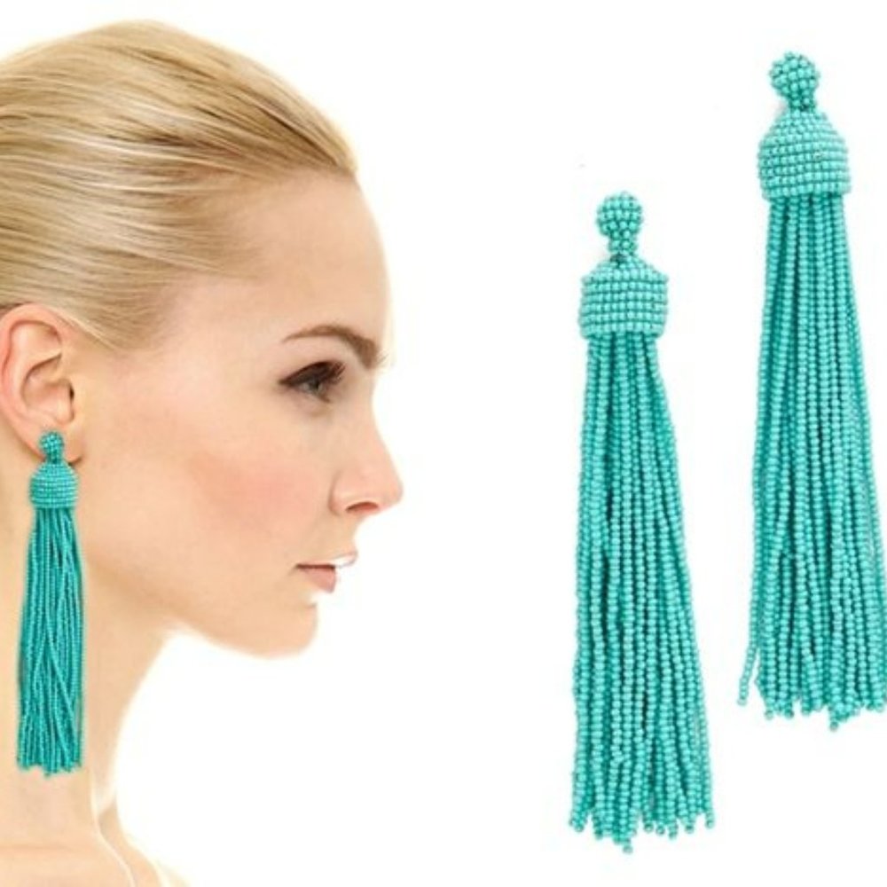 Kenneth Jay Lane Beaded Tassel Drop Earrings in Turquoise